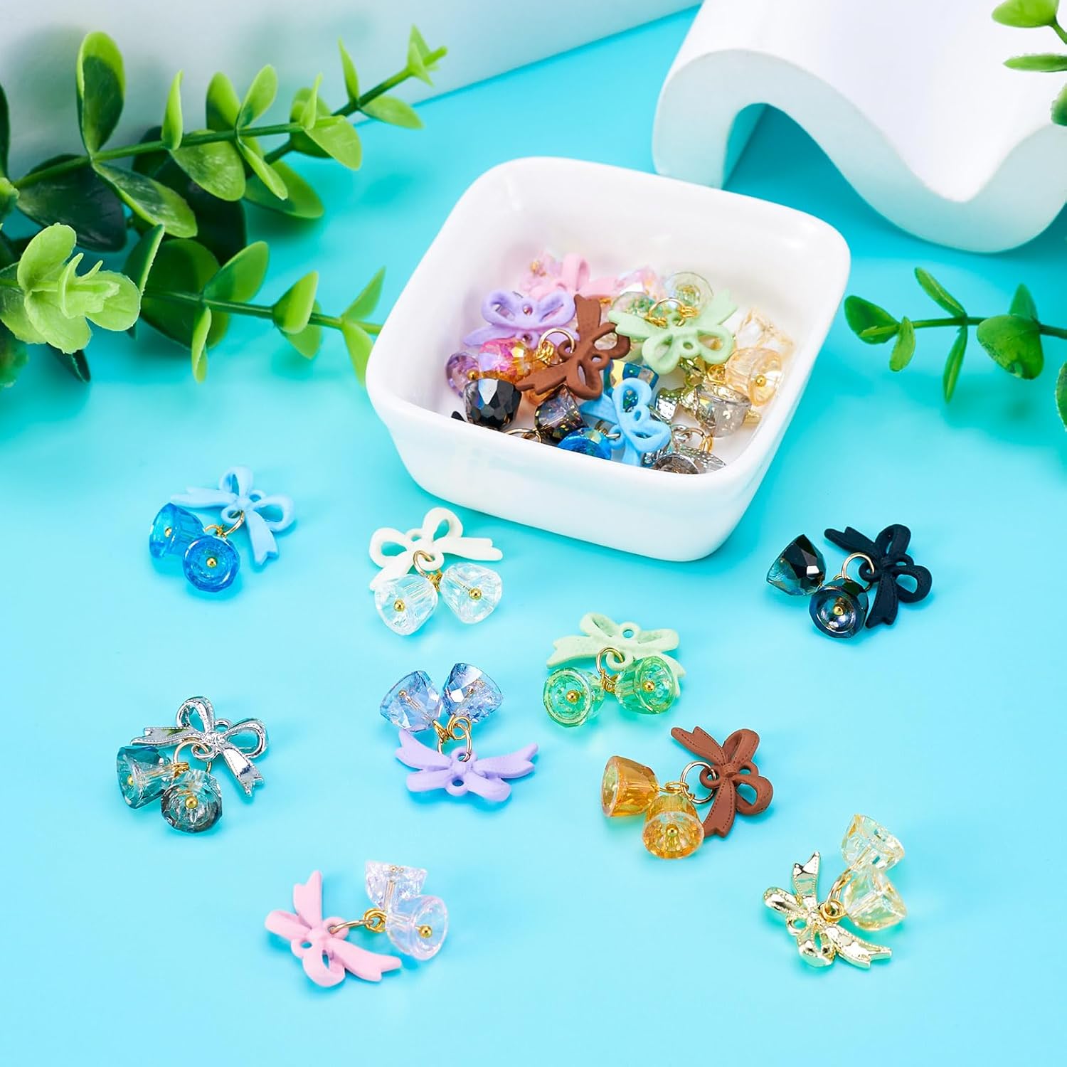 FASHEWELRY 18Pcs Bow Charms for Jewelry Making, Colorful Bowknot Pendants Christmas Bells Charms Bow Knot Bell Pendant for DIY Craft Bracelet Necklace Earring Keychain Supplies - Image 2