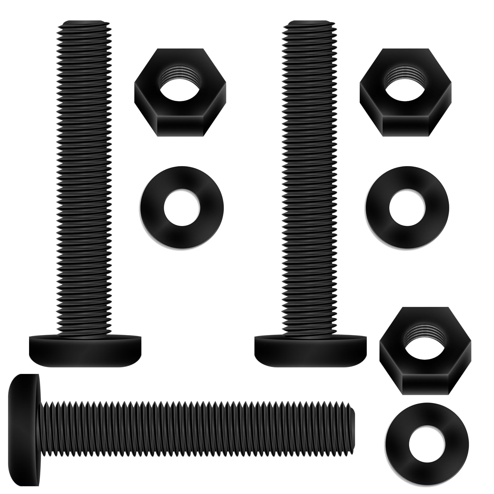 Pzsmocn 150 Pieces/50 Sets M8*60 mm Plastic Black Nylon Cross Round Head Screw Hexagonal Nut Combination Kit, with Insulating Washers, Standard Size, For DIY and Electronic Assembly. โ image 1