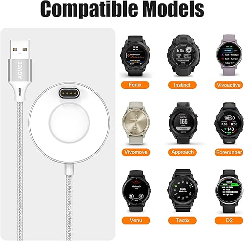 Miniatura 6 de AGVEE Estación de carga de aluminio ultra fina de 3.3 pies compatible con relojes Garmin Vivoactive 3 4, Fenix 7 6 5, Forerunner, Instinct, Venu,