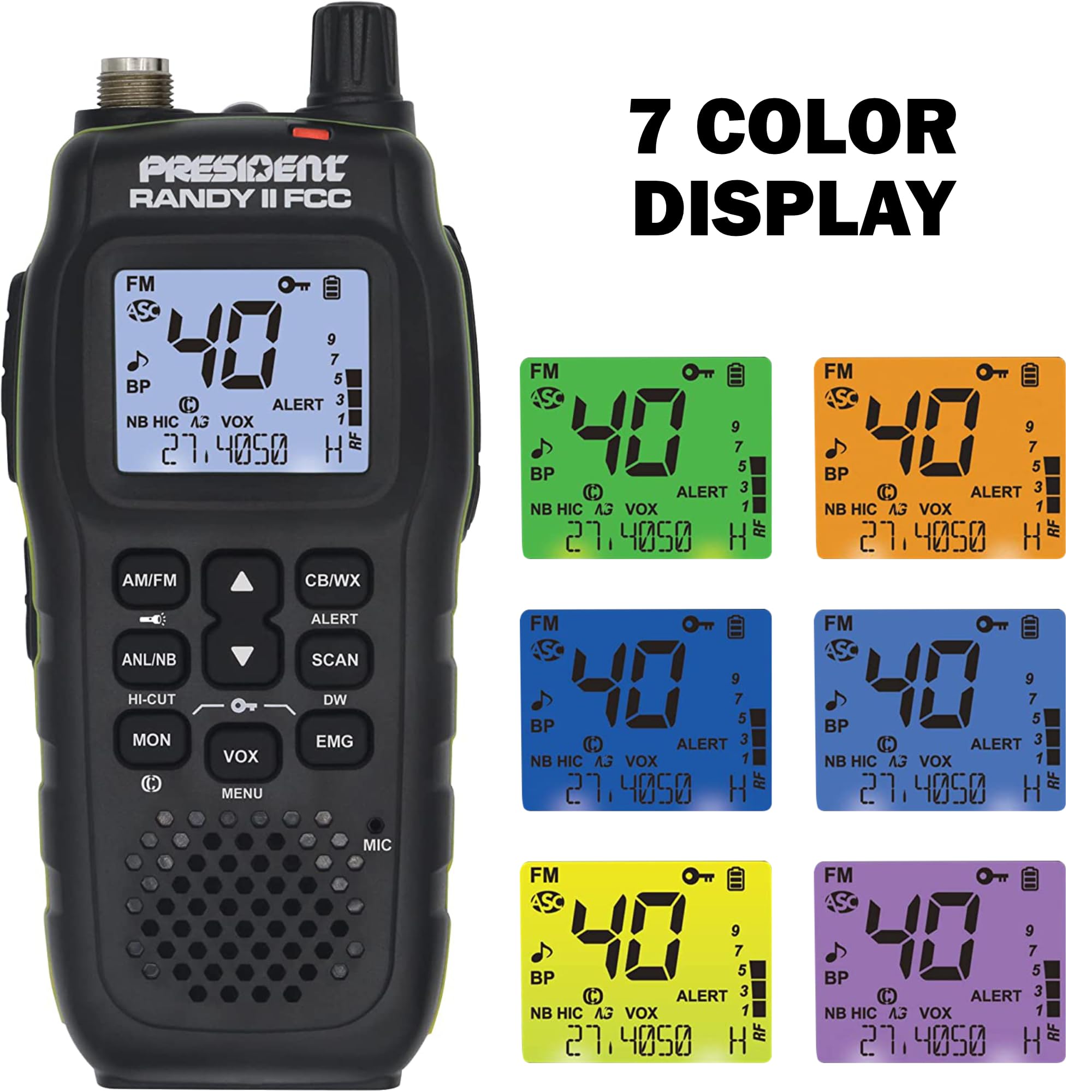 President Electronics Randy II FCC - First FCC Approved AM/FM Handheld CB Radio, Weather Radio, Portable CB Radio, Bundle with Speaker Microphone and Keychain