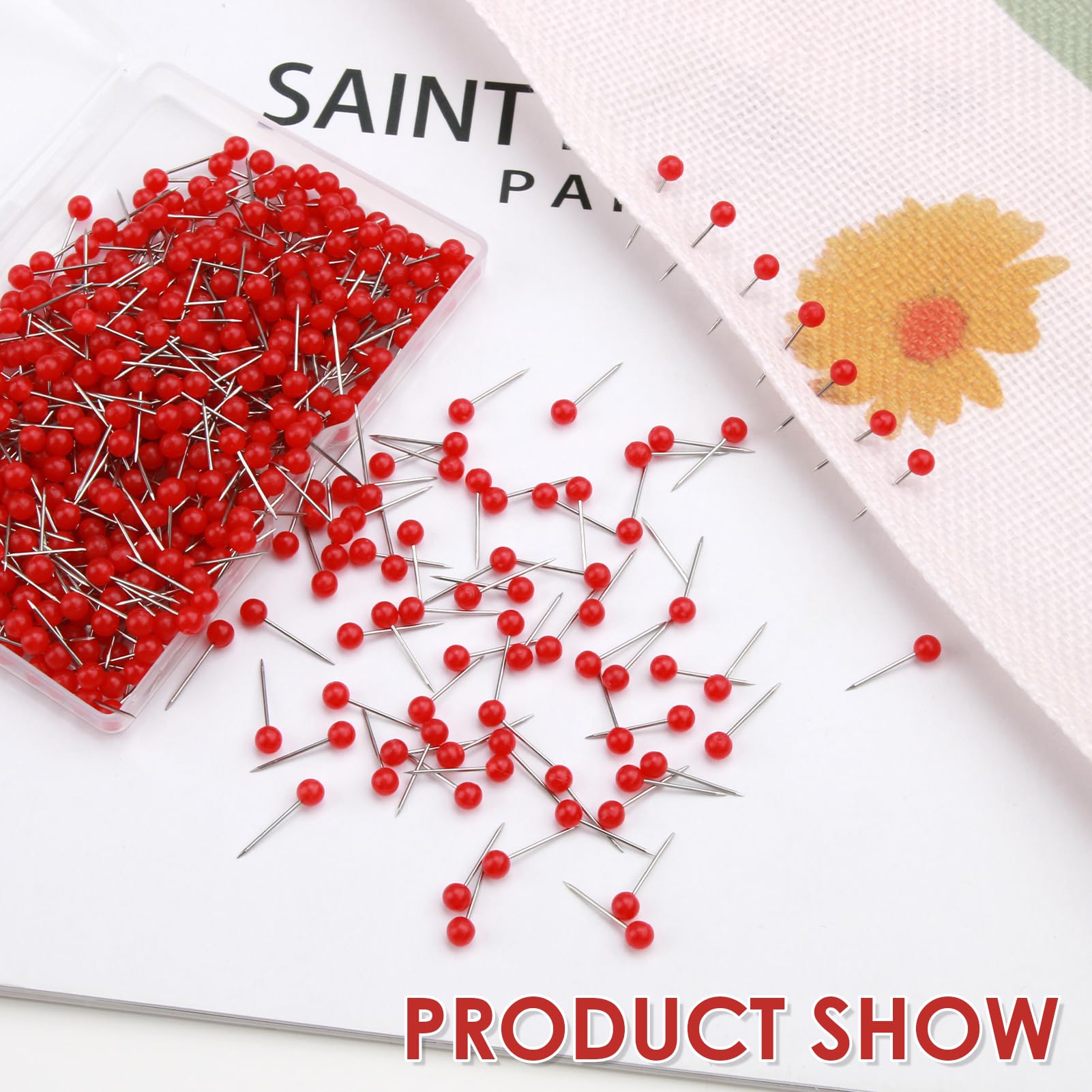 Spilli da Sarta, 500 Pcs Spille Dritti, 40mm Spille da Cucire con Testa di Vetro a Sfera Colorata per Tessuto, Gioielli Fai da Te, Progetti di Artigianato e Cucito