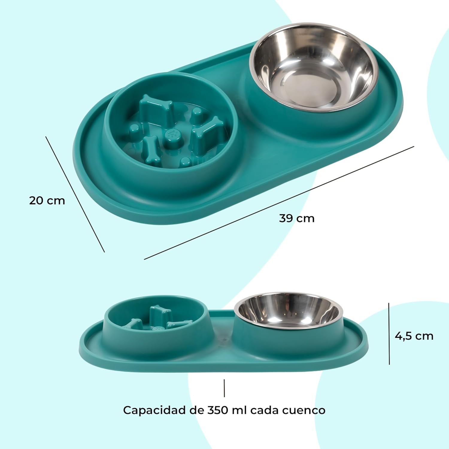 Dog Feeder Anti Voracity Feeder for Anxious Puppies Double Bowl Silicone Non-Slip Anti-Spill Drinking Bowl and Slow Feeder with Obstacles