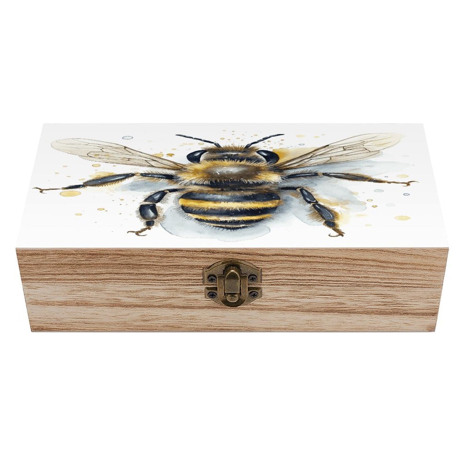VstaDank Watercolor Bee Wooden Storage Box Wooden Keepsake Box with Hinged Lid Exquisite Solid Wood Decorative Jewelry Case Memory Box for Jewelry Photos Letters Crafts Trinkets