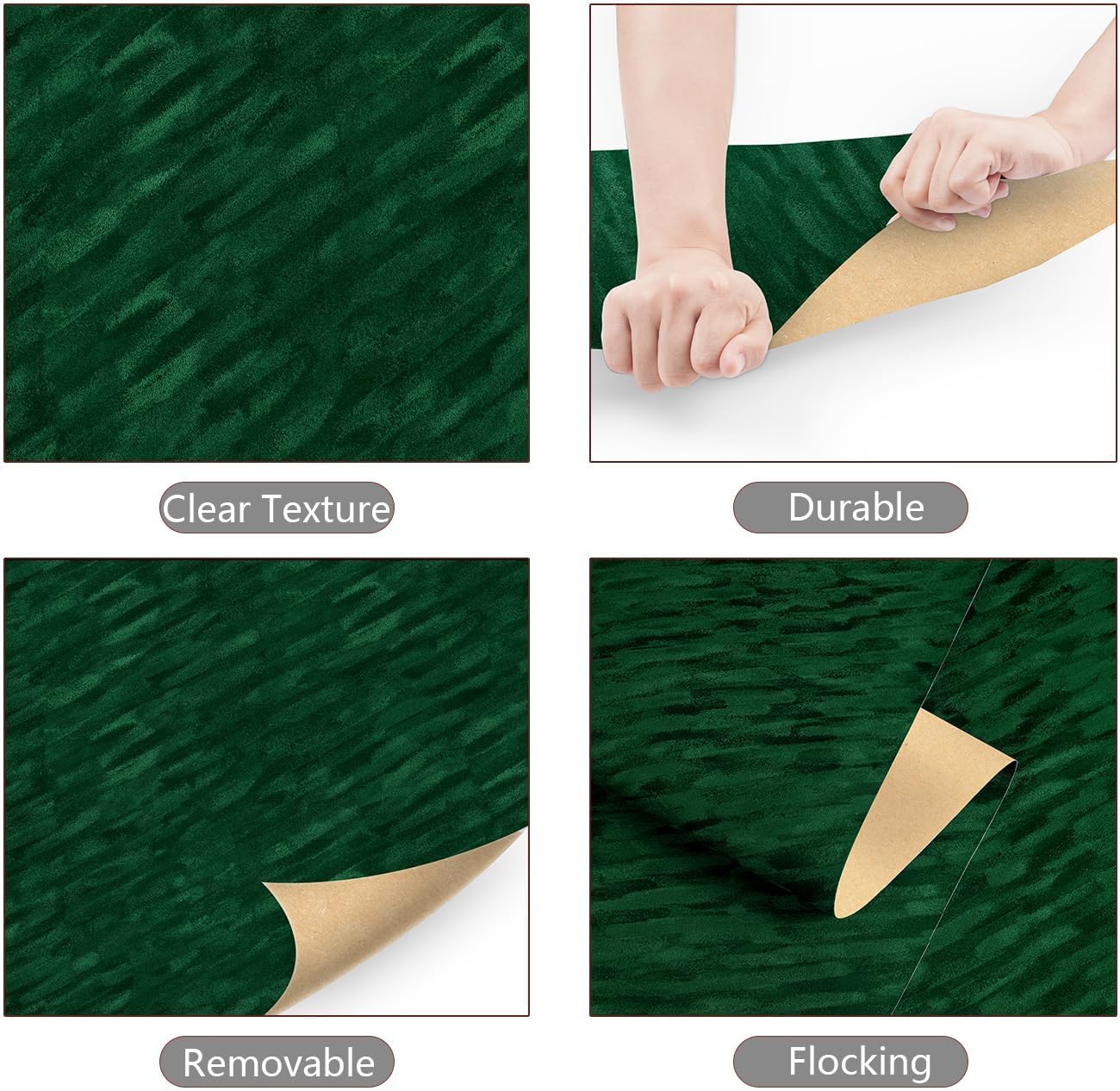 YENHOME 17.7"X200" Emerald Green Velvet Peel and Stick Wallpaper Vintage Velvet Textured Wallpaper for Bedroom Accent Wall Renter Friendly Felt Fabric Contact Paper for Cabinets Jewelry Boxes