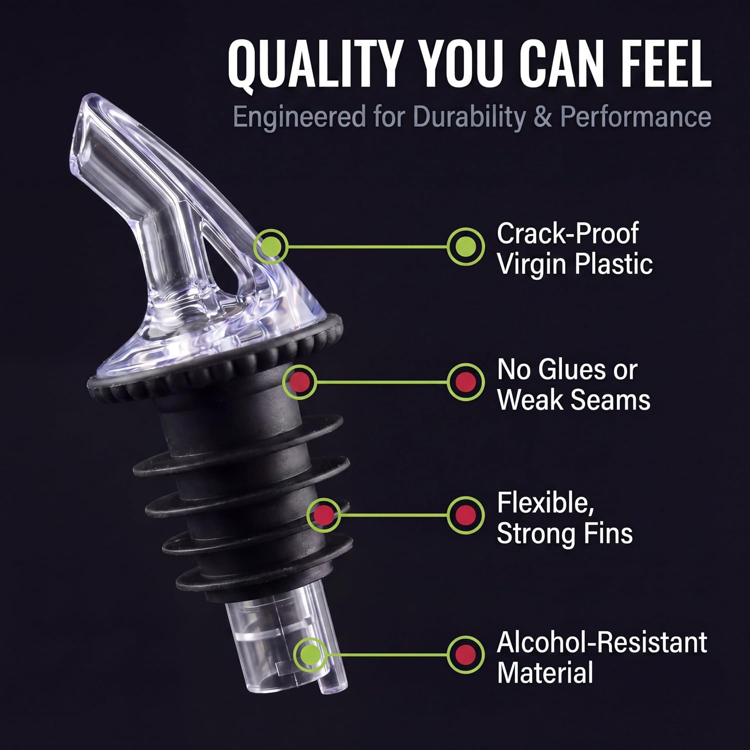Speed Pourer - Patron Pour Spout - Made 100% In The USA. Free Flow Bar Spouts That Don't Leak - No Cracks, Just A Smooth Cocktail Pour Every Time. (Clear)
