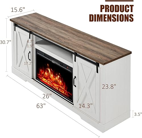 Miniatura 2 de AMERLIFE Soporte de TV con chimenea, puerta corrediza de granero, centro de entretenimiento con un inserto de chimenea eléctrica de 23 pulgadas,