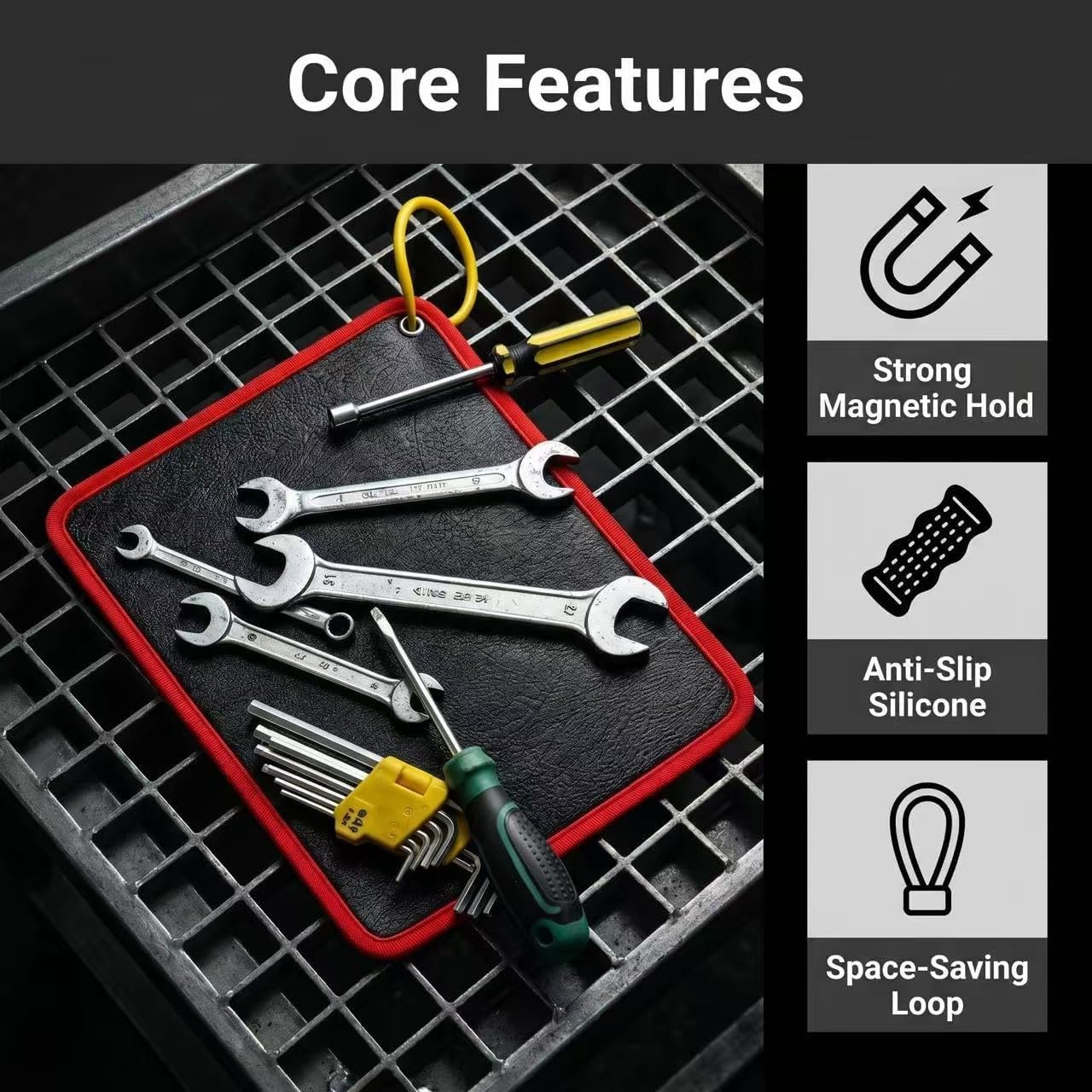 Red Flexible PVC Magnetic Tool Mat, 40 Lbs Heavy Duty Magnetic Parts Holder, 9.8×12.9 Inch Magnetic Tool Organizer for Garage, Workshop & Auto Repair