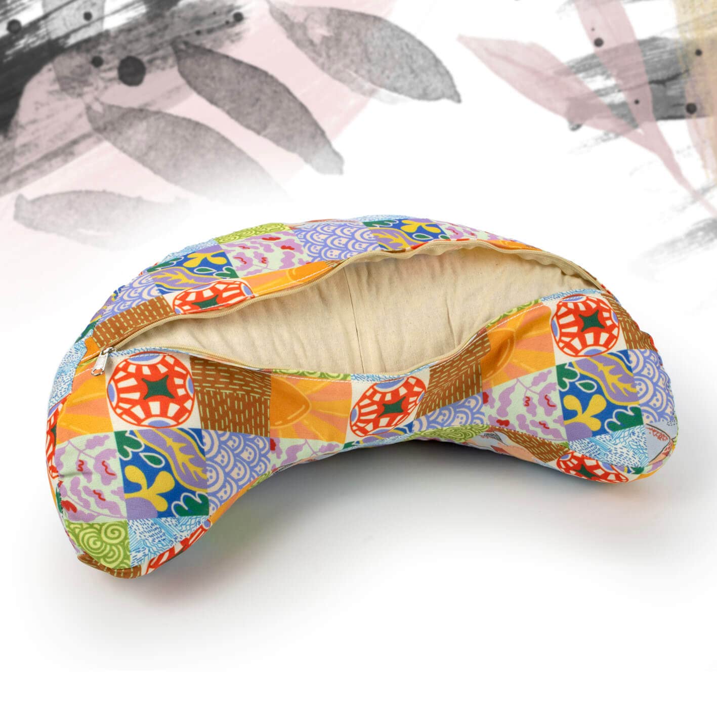 Zafu media luna DESENFUNDABLE ESTAMPADO MOZAIKU - cojín para meditación y yoga