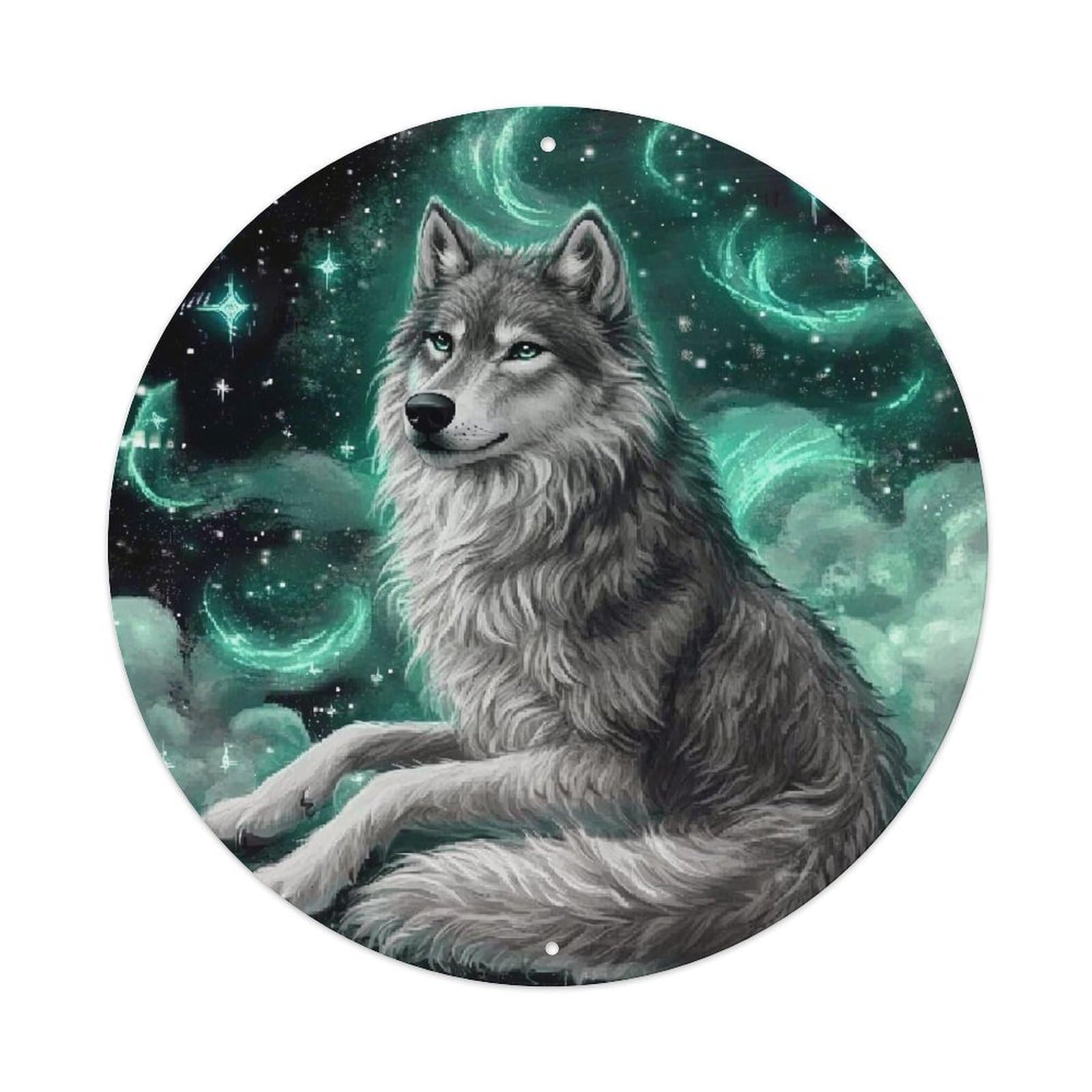 Mystical Wolf In Starry Sky Vintage Metal Tin Sign Retro Wall Decor for Home Bar Garage Cafe, Indoor & Outdoor Decorative，circle Metal Poster, 8x8 Inch