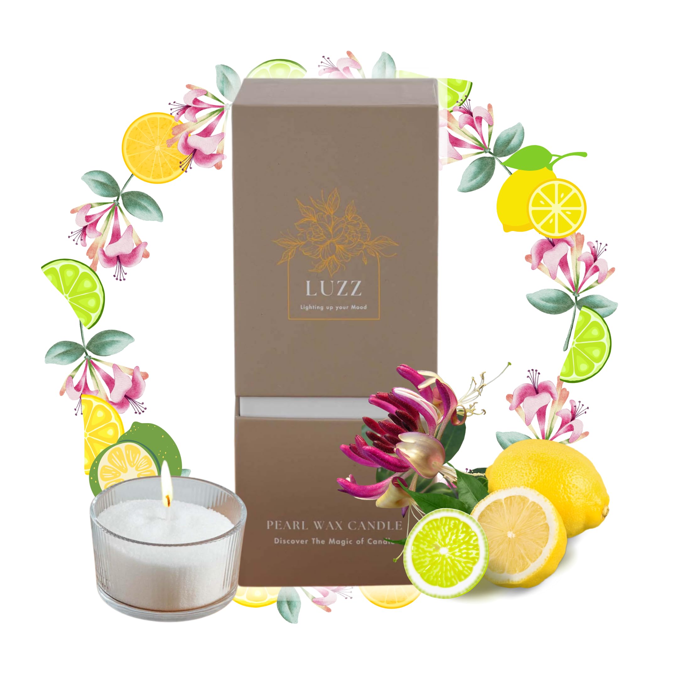 Luzz Pearl Wax Candle (Sand Wax Candle) - Plant-Based Reusable DIY - Soy Wax Beads - Up to 120 Hours Include 30 Wicks (Citrus Honeysuckle)