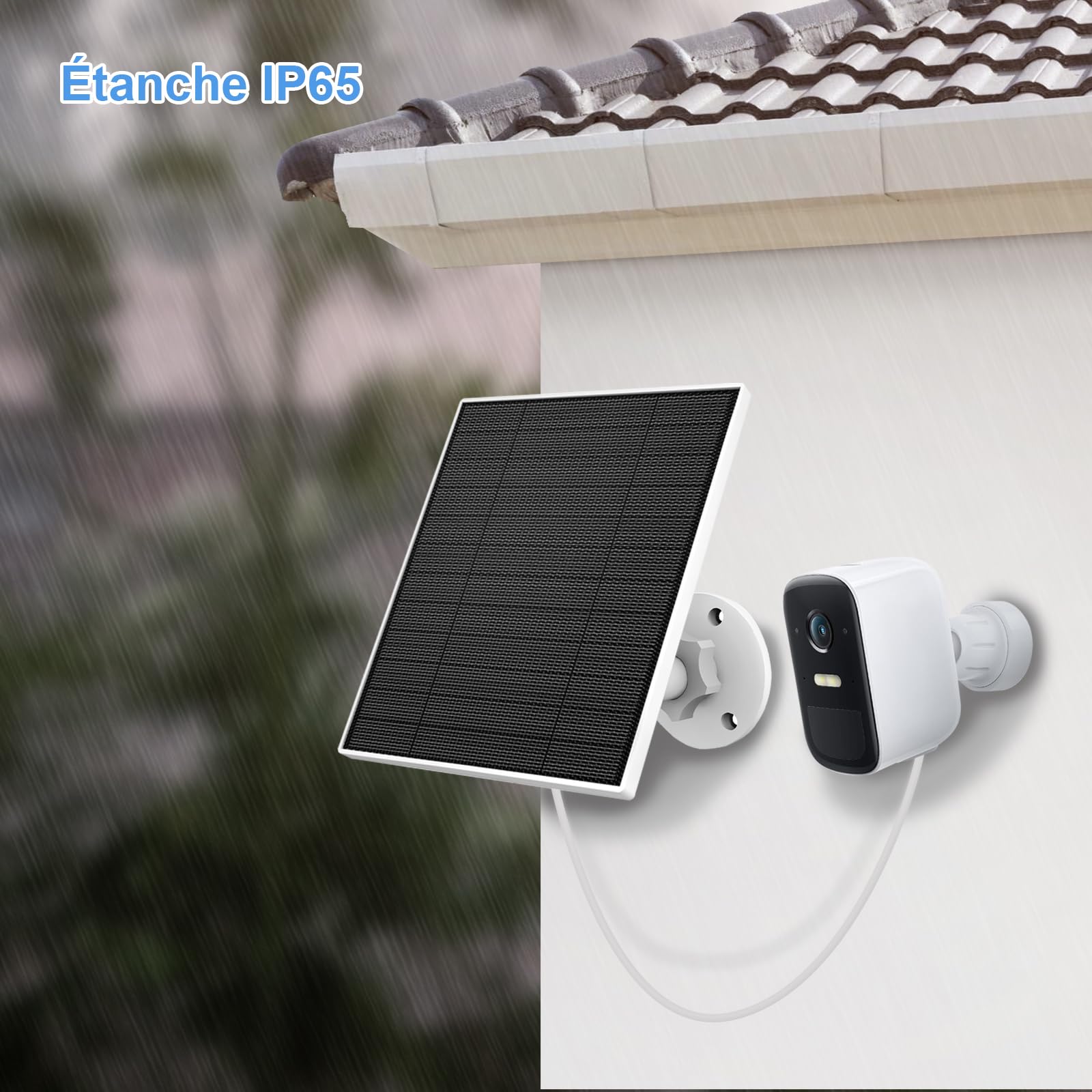Panneau Solaire pour Caméra Extérieure Eufy, Compatible avec Eufycam, Alimentation Continue, Panneau Solaire avec Câble de Chargement 9.8ft, Etanche IP65, Support Mural Ajustable