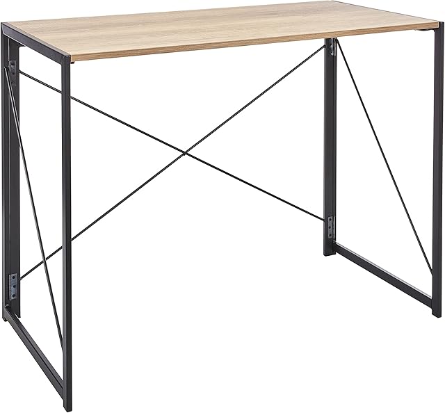 Direct Online Houseware Multifunction Folding Writing Computer Gaming Desk - 100 x 50 x 75cm - Home Office Bedroom Work Study Industrial Design Compact Laptop Table for Student (Black & Oak)