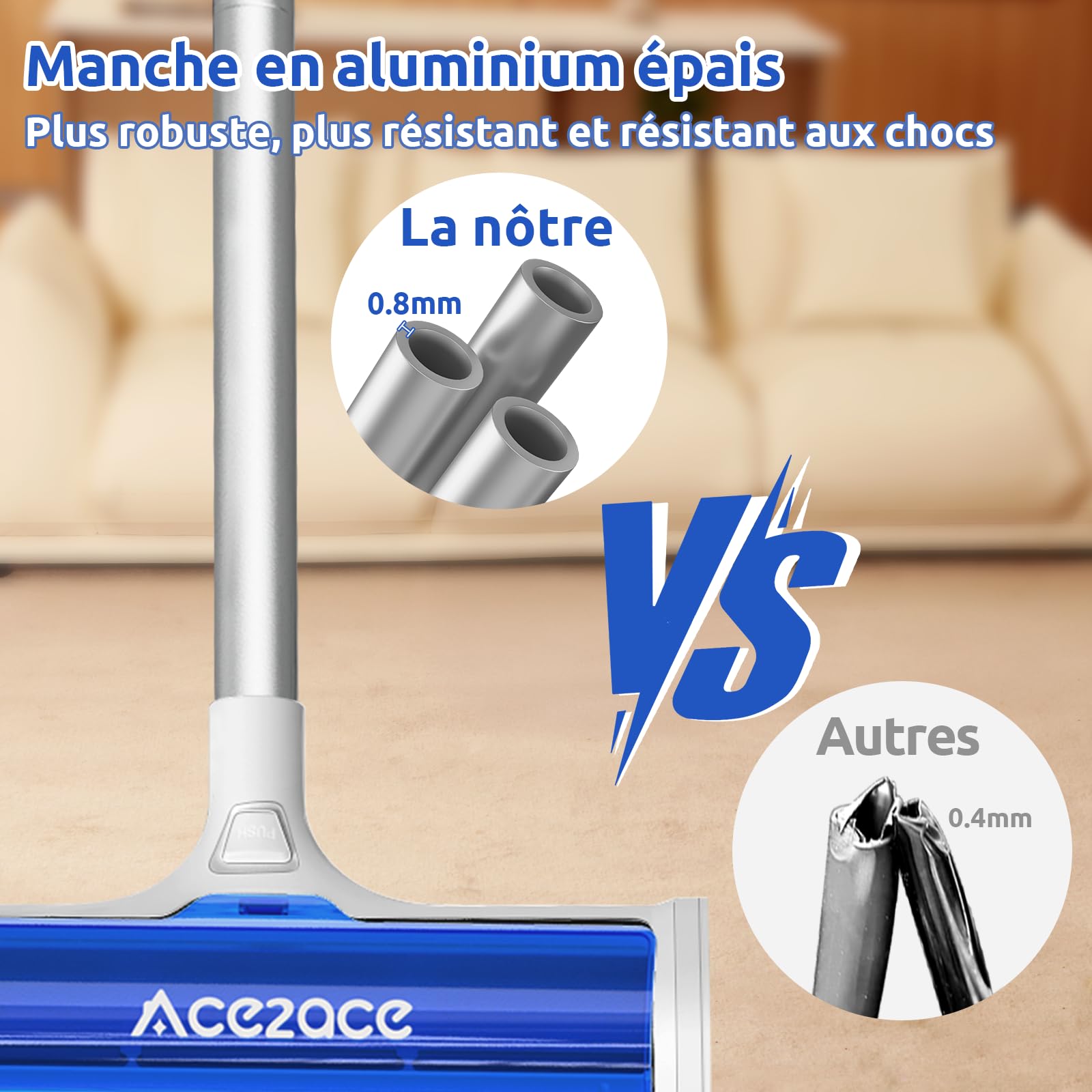 ACE2ACE Brosse Tapis Poils Animaux, Tapis Brosse pour Poils Chiens et Chats, Rouleau Anti Poils pour Tapis, Brosse Réutilisable avec Manche Long Réglable 1,5 m, pour Tapis, Carpettes, Nattes, Bleu