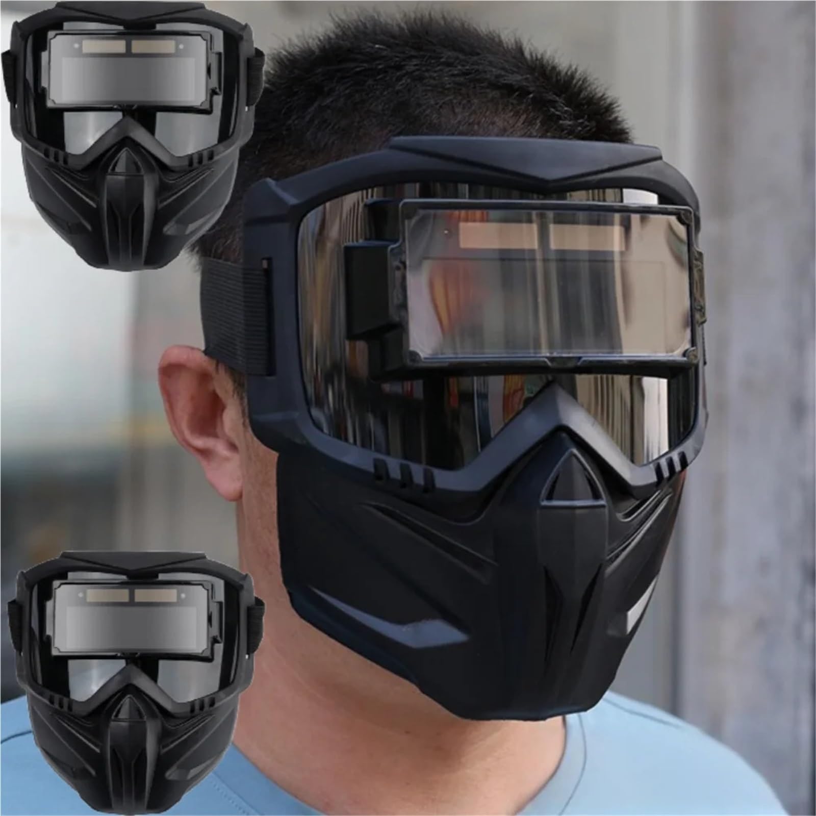 Maschera Saldatura, Maschera per Saldatura 2 occhiali da saldatura auto-oscuranti, dispositivi di protezione individuale for il lavoro, protezione for il viso, fascia regolabile, copertura for mascher