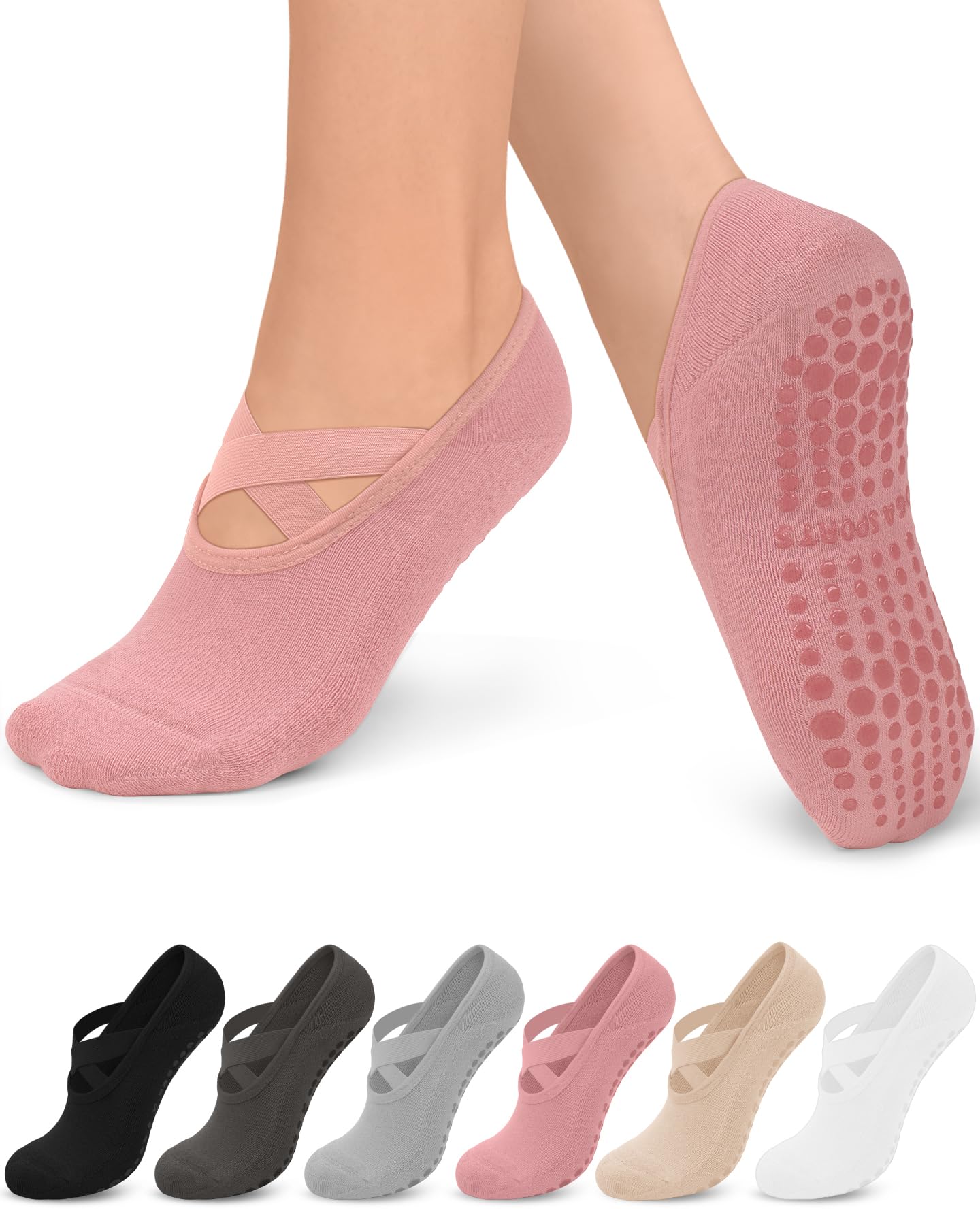 Aoliks Pilates Socks with Grips for Women 6 Pairs, Yoga Socks Non Slip Sock for Workout, Barre,Dance Pilates Gifts