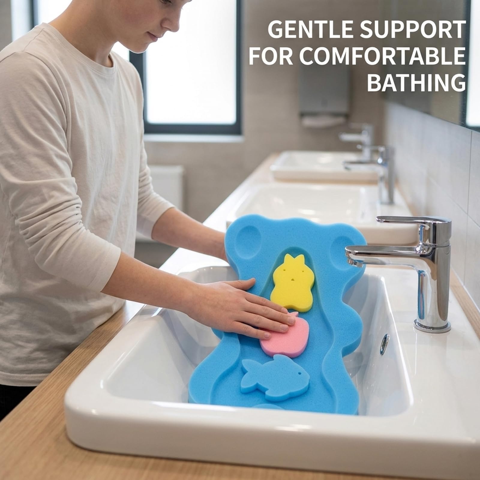 1 Pcs Baby Bath Sponge, Soft Infant Bath Cushion Support, Quick-Drying Travel-Friendly Design, Anti-Slip Bath Seat for Newborns in Sink or Bathtub — view 4