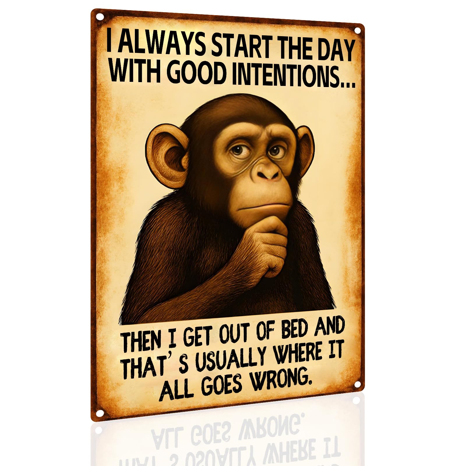 Funny Vintage Metal Sign – Monkey Wall Decor with Retro Humor – Tin Sign for Home, Bar, Office 8x12 Inch (2548)