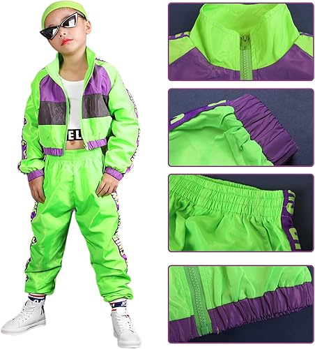 Miniatura 3 de Alaiyaky Disfraz de hip hop para niños y niñas, conjunto de ropa de baile de los años 90, disfraz de K-pop conjunto de pantalón