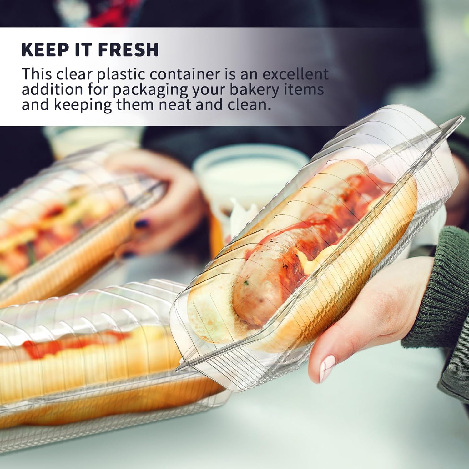 60pcs Clear Plastic Hot Dog Tray with Hinged Lid 8.86 x 3.94 x 2.76 Inch Hot Dog Container Disposable Clamshell Take out Containers Cake Slice Containers for Bakery Dessert Salad - Image 3