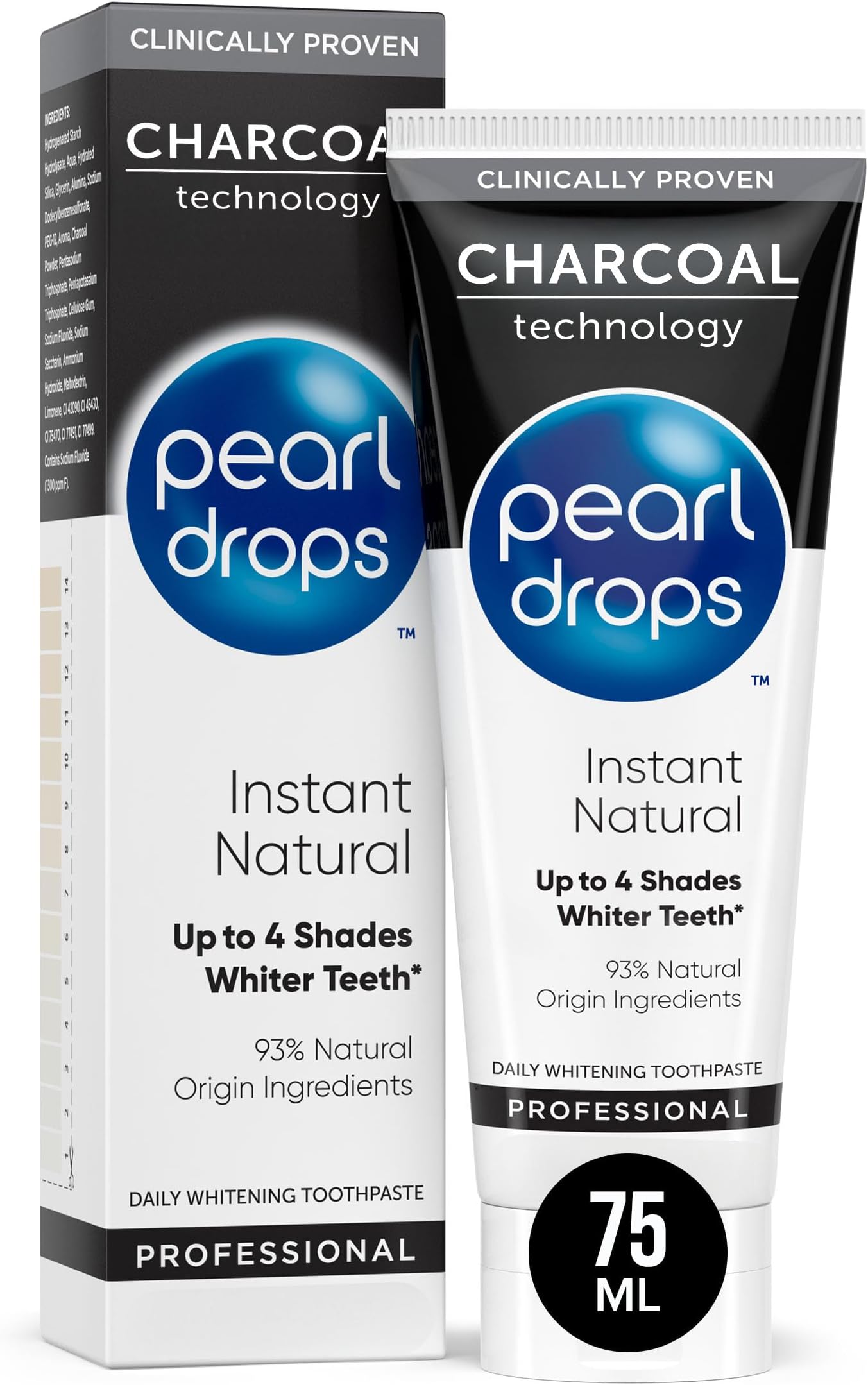 Pearl Drops Instant Natural Charcoal Toothpaste, Teeth Whitening, 75ml