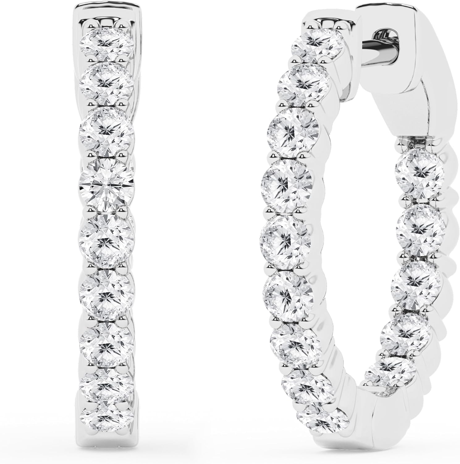 Belacqua Lab Grown 1 Carat Inside-Out Diamond Hoop Earrings Sterling Silver G/SI Huggie Hoops for Women, Gift Box