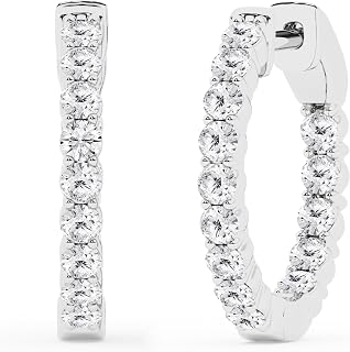 Belacqua Lab Grown 1 Carat Inside-Out Diamond Hoop Earrings Sterling Silver G/SI Huggie Hoops for Women, Gift Box
