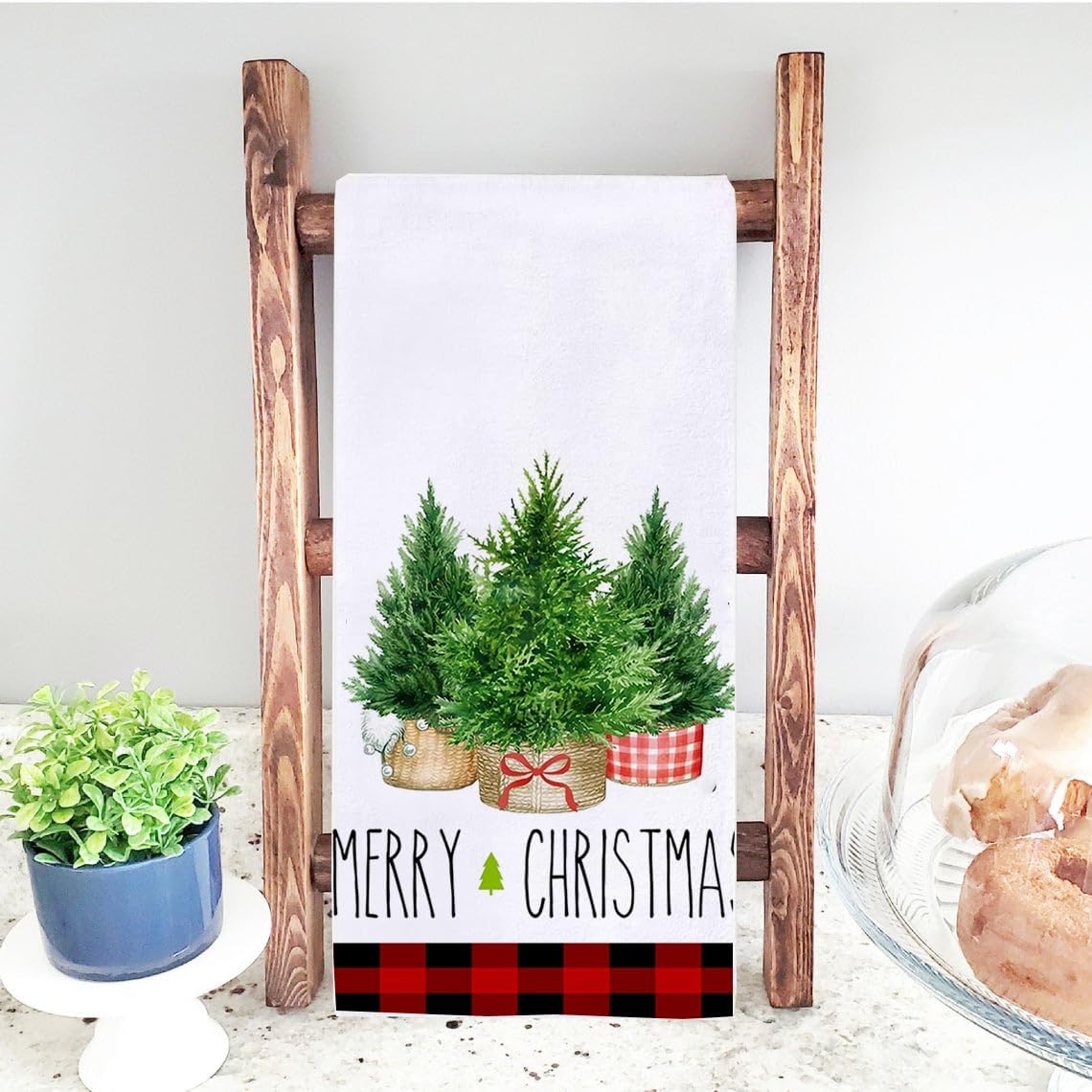 Merry Christmas Trees Kitchen Towels Dish Towels, 18 x 28 Inch Buffalo Plaid Seasonal Winter Xmas Tree Truck Decoration Tea Towels for Cooking Baking Set of 2 - Image 5