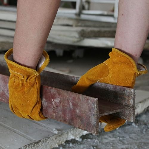 Miniatura 6 de OZERO Guantes de trabajo de piel de vaca con agarre flexible para cortar madera, construcción, conducción de camiones, jardínpatio para trabajo para