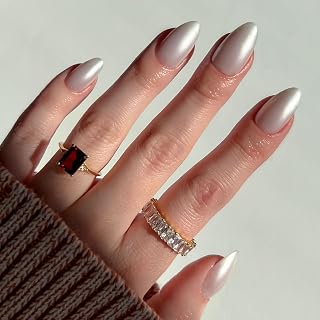 Glamnetic Press On Nails - Hailey | Glossy, Semi-Transparent, Short Almond Nails, Salon Quality | 15 Sizes - 30 Nail Kit with Glue