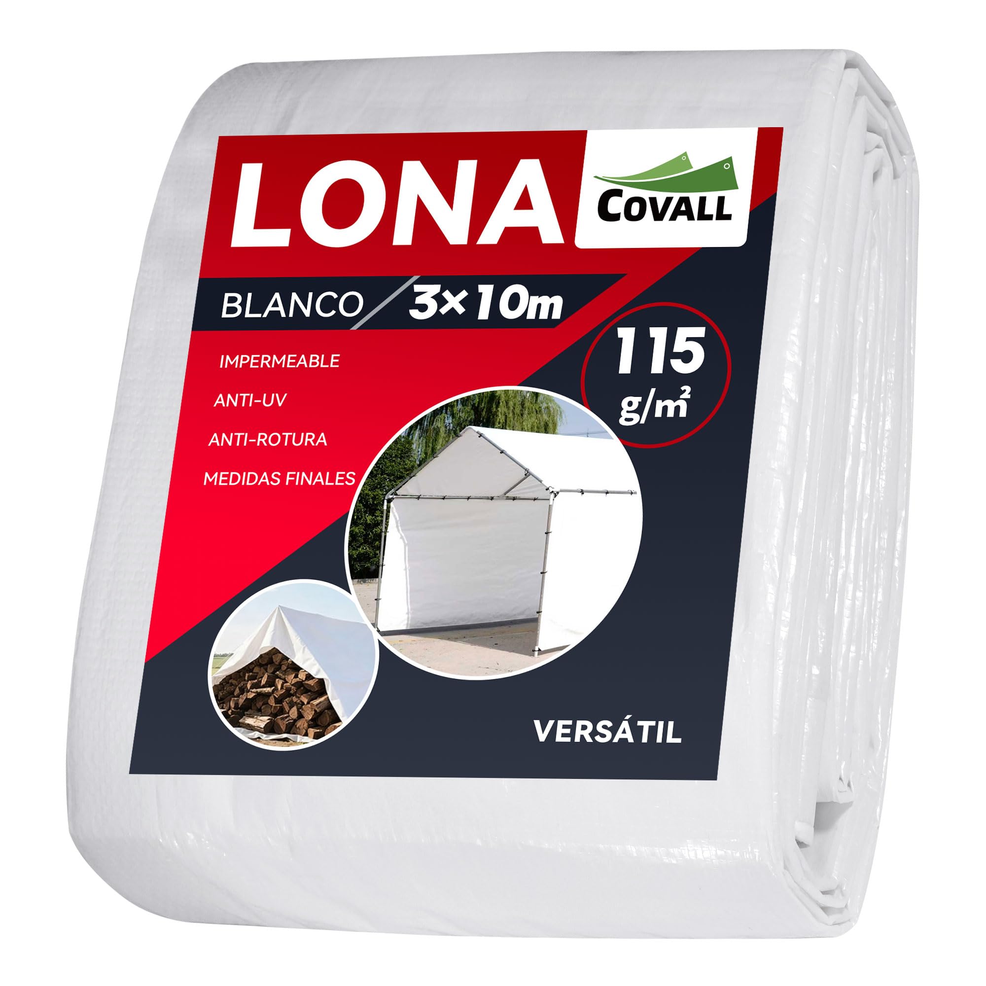 Lona Impermeable Exterior 3x10 m– 115g/m², Blanco, con Ojales de Acero, Resistente al Desgarro, Lona Protectora Resistente a Intemperie y a Rayos UV, para Jardín, Piscina y Remolque
