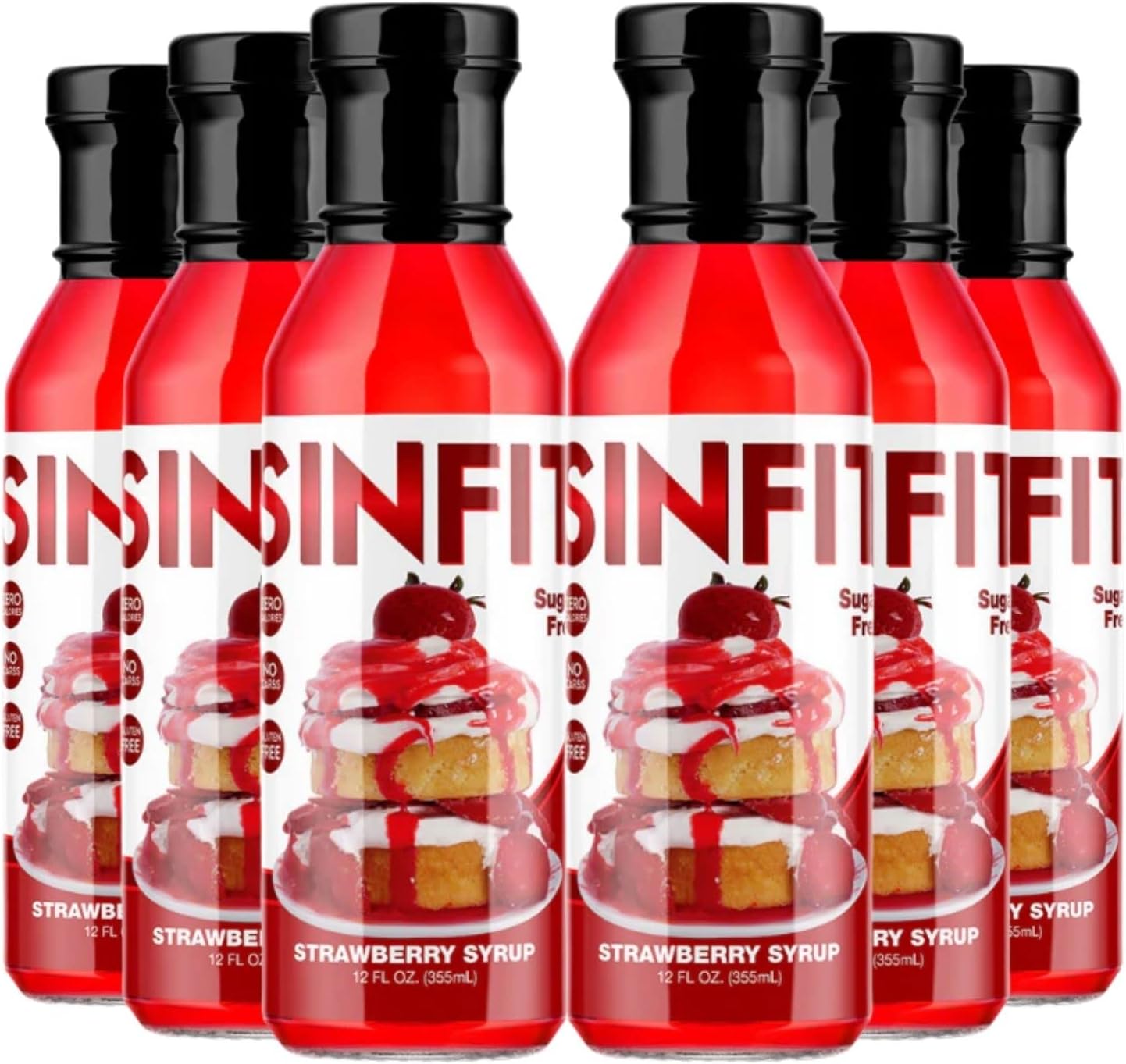 SinFit (Sinister Labs) Syrup, Strawberry, Sugar Free, Zero Calories, Fat Free, Gluten Free (12 fl oz - 6 Pack - packaging may vary)