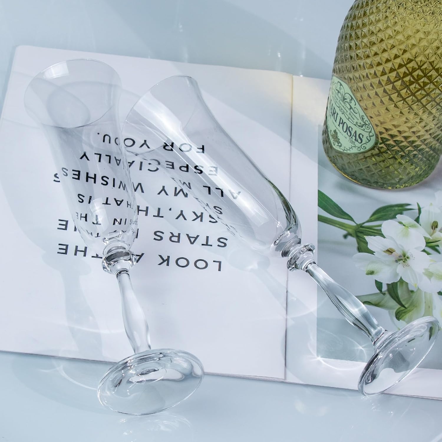 Champagne Flutes, Crystal Champagne Glasses Set of 2, 6.3oz Elegant Glass Champagne Flutes with Long Stem, Clear Sparkling Champagne Glasses Gift Ideal for Wedding, Party, Birthday, Anniversaries - Image 7