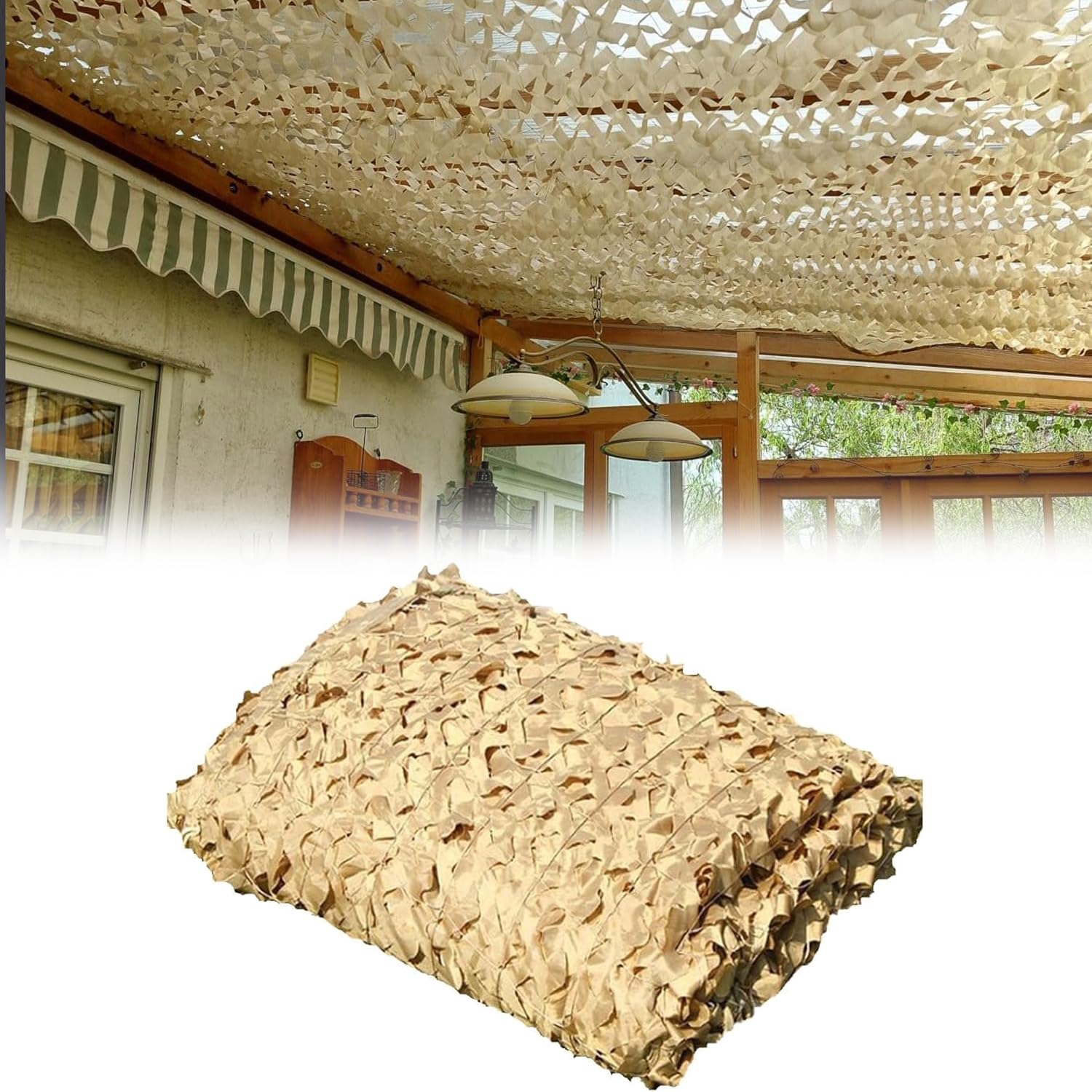 Rete Mimetica Militare 5x6m Rete Mimetica Militare Beige Tenda da Sole per Pergola da Campeggio da Caccia, Rete Ombreggiante per Giardino