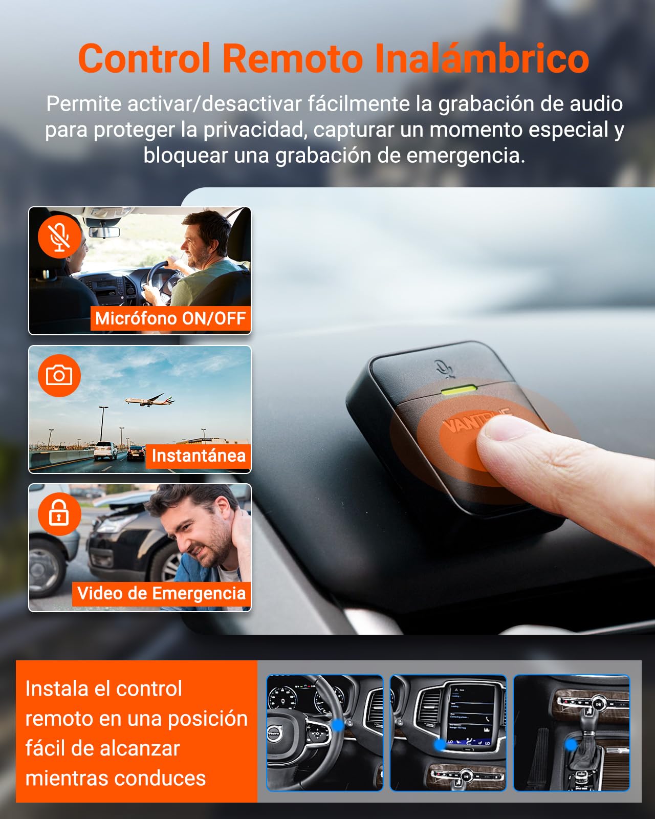 VANTRUE E2 1944P+1944P Cámara de Coche 5GHz WiFi GPS, inalámbrica y controlada por Voz Trasera Delantera, WDR Night Vision Buffer Parking Mode Car Camera, 2.45 Pulgadas 320 °, 512GB máximo
