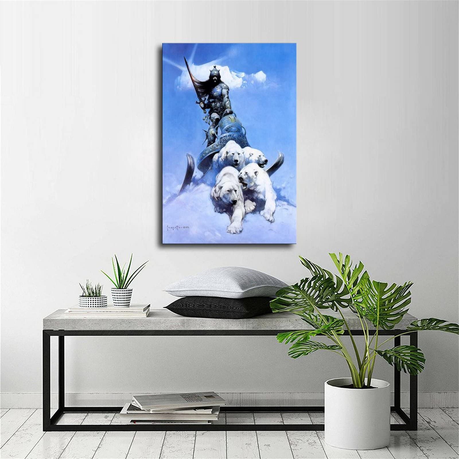 Tableau sur toile «&nbsp;Guerrier d'argent&nbsp;» de Frank Frazetta - Impression sans cadre 60x80cm