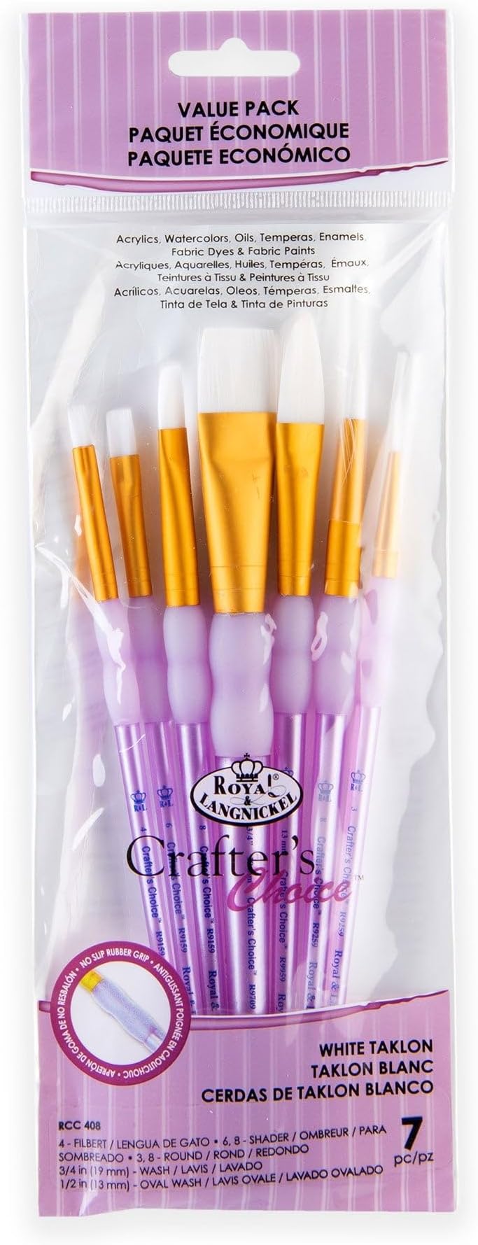 Royal and Langnickel Crafter's Choice Flat Taklon Variety Brush Set - White (Pack of 7)
