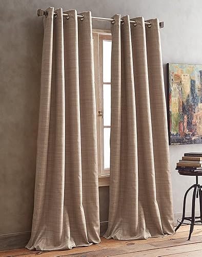 DKNY Derby - Cortinas de ventana para oscurecer la habitación, con ojales, para sala de estar, 96 pulgadas, color natural