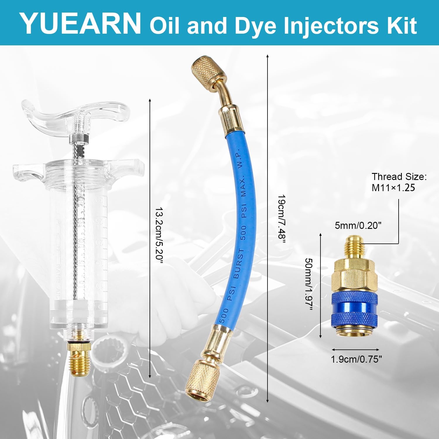 Oil and Dye Injectors Kit Hand Push Compressor Ac Oil Injector Kit with Quick Coupler 1/4 SAE Connector Car ac Leak Detector Kit