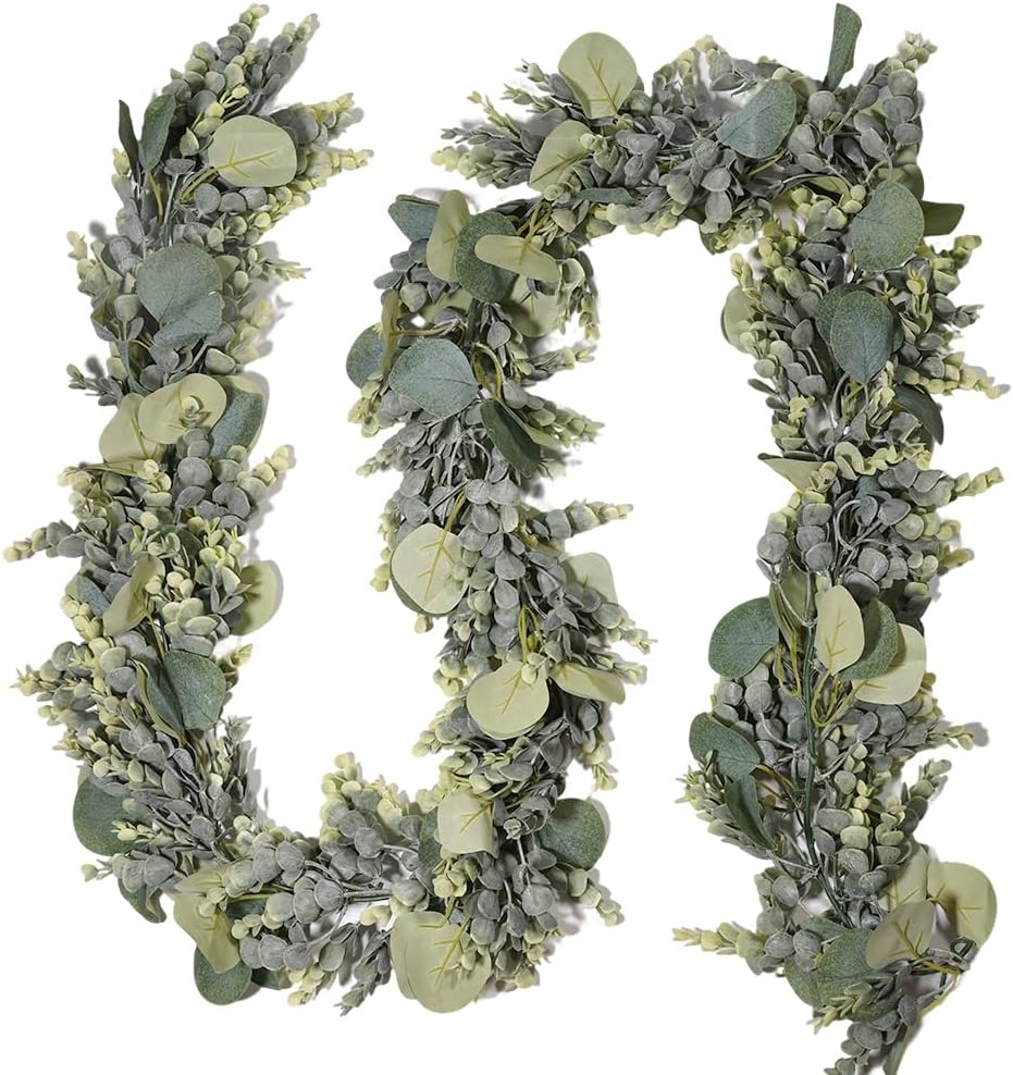 5.9 Ft Faux Eucalyptus Greenery Garland - Artificial Vines with Silver Dollar Leaves for Baby Shower, Wedding Arch and Table Runner Home Mantle Decor