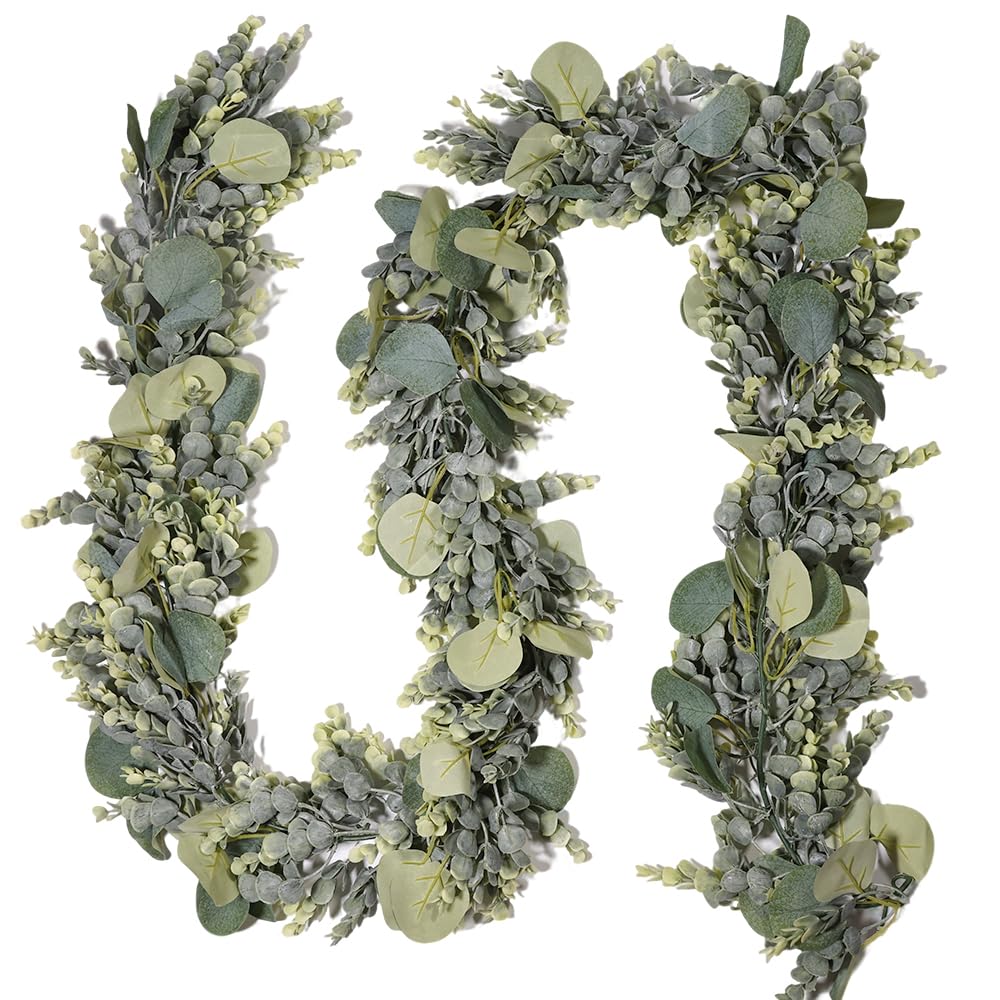5.9 Ft Faux Eucalyptus Greenery Garland - Artificial Vines with Silver Dollar Leaves for Baby Shower, Wedding Arch and Table Runner Home Mantle Decor