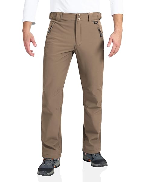 Outdoor Ventures Men's Lite Waterproof Windproof Fleece Lined Warm Hiking Ski Snow Pants Expandable-Waist