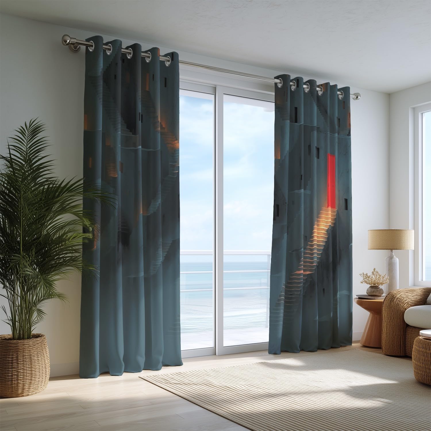 Generisch Thermovorhang Grau Vorhang Mit Metall-Ösen 2-teiliges Set 175 x 140 cm (H x B) Dekorative Vorhang Mit Persönlichkeit Ruhig Lampe Muster Für Hochwertiges Wohnzimmerambiente