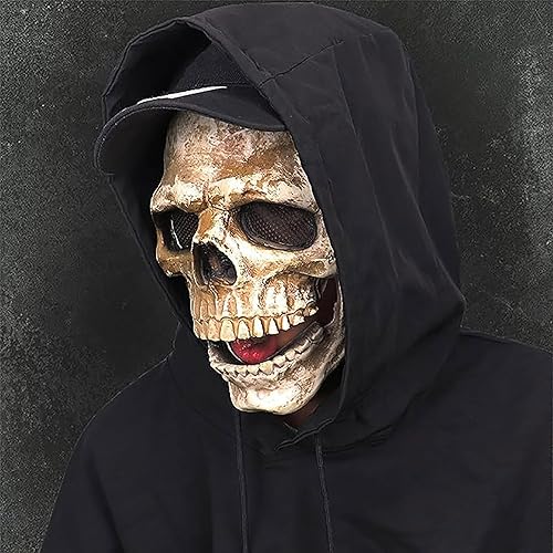 Miniatura 5 de QCCX Máscara de Halloween, máscaras de calavera con mandíbula móvil, esqueleto aterrador de látex para fiesta de cosplay, máscara de calavera de