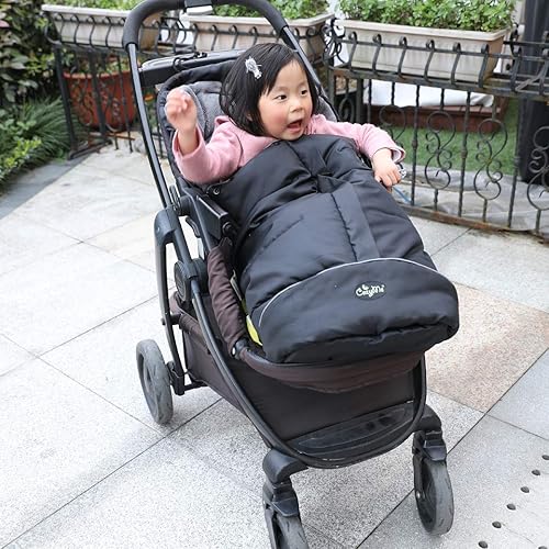 Miniatura 8 de CozyMe Saco para cochecito, manta aislada para cochecito, bolsa de invierno repelente al agua para cochecitos, apertura central, altura ajustable,