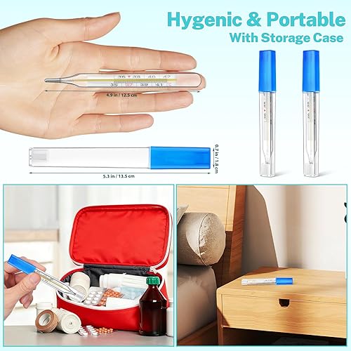 Miniatura 7 de Indicador de fiebre de lectura rápida para adultos con temperatura oral de vidrio, 2 unidades, para adultos (℃ grande)