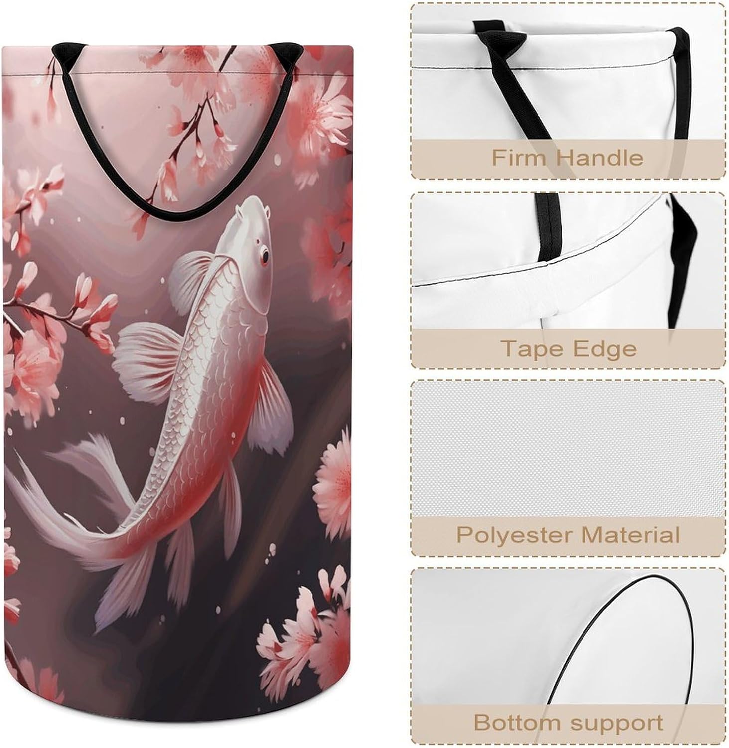 Large Laundry Basket Cherry Blossom Red Carp Dirty Clothes Hamper Collapsible Waterproof Laundry Hamper with Handles Freestanding Toy Blanket Storage Basket for Bedroom Bathroom