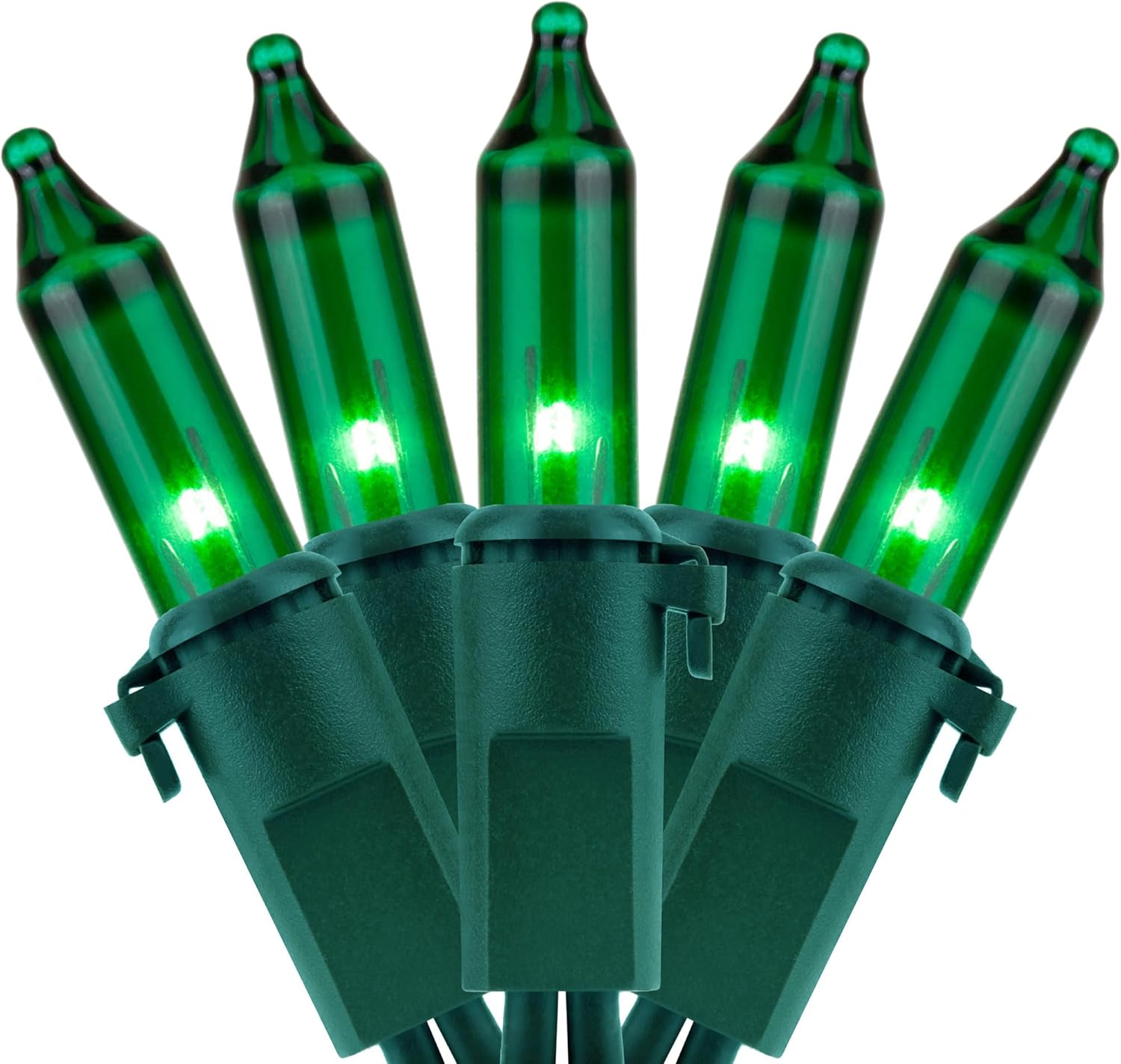 YULETIME 200 Green Christmas Lights, Pack of 2 Sets 33 Feet 100 Count UL Certified Incandescent String Lights (Green - Green Wire)