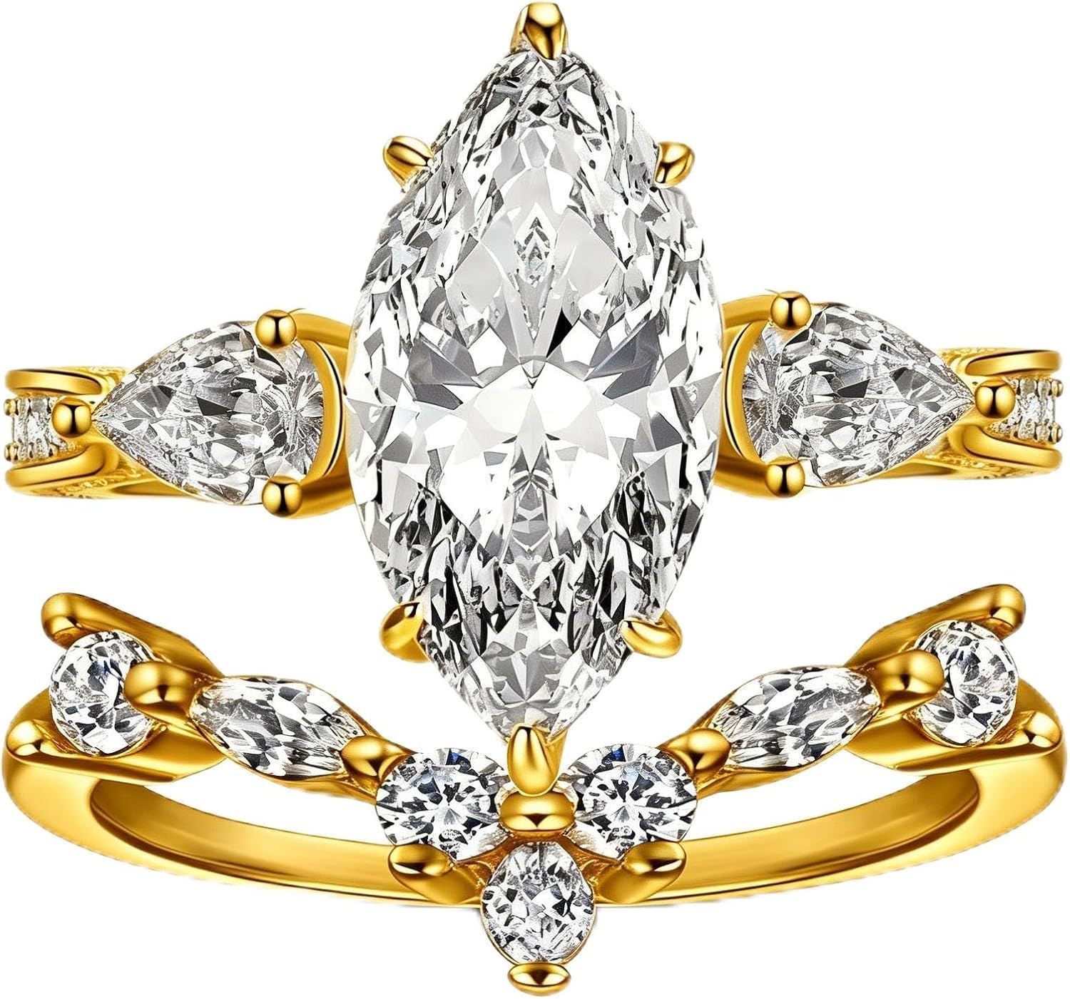 Luxury Wedding Ring Sets for Women 1CT Marquise AAAAA CZ Yellow Gold Plated Engagement Ring Wedding Band