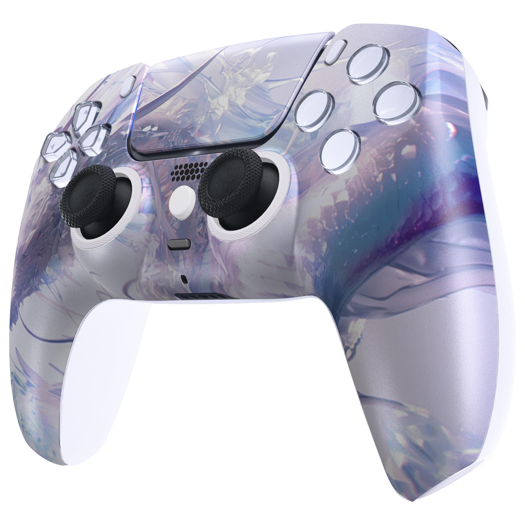 eXtremeRate Luna Cover per ps5 Controller Joystick,Shell Frontale Touchpad Ricambio,Scocca Ridisegnata&Anelli per ps5 Joypad BDM 010/020/030/040/050-Drago di Cristallo