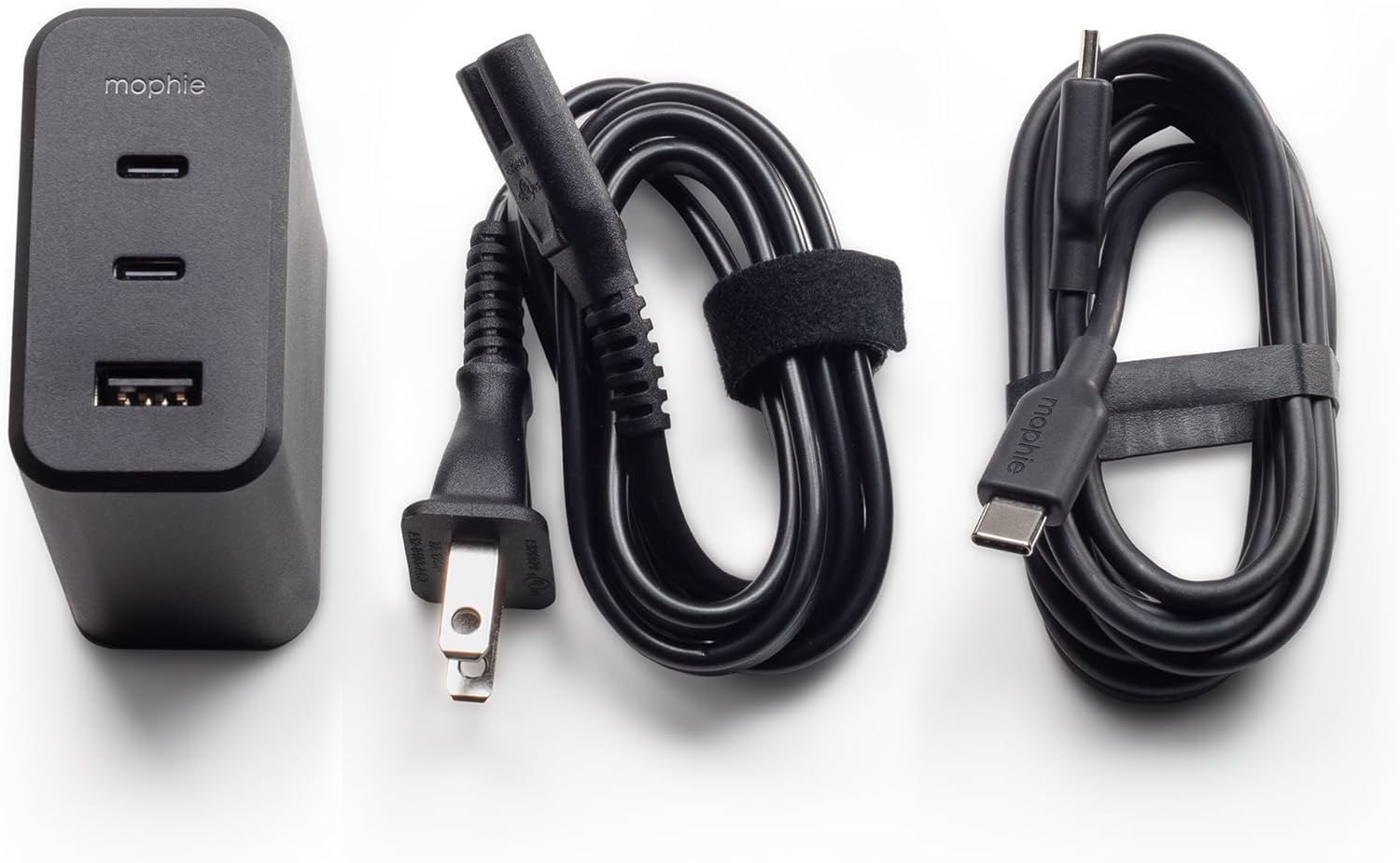 Mophie GaN 100W USB C Charger Block - 3-Port Fast Charger for MacBook, iPad, iPhone, Samsung Galaxy, Google Pixel, Laptops - with 1.5m/5ft Cable, Dual USB-C PD Ports, Black